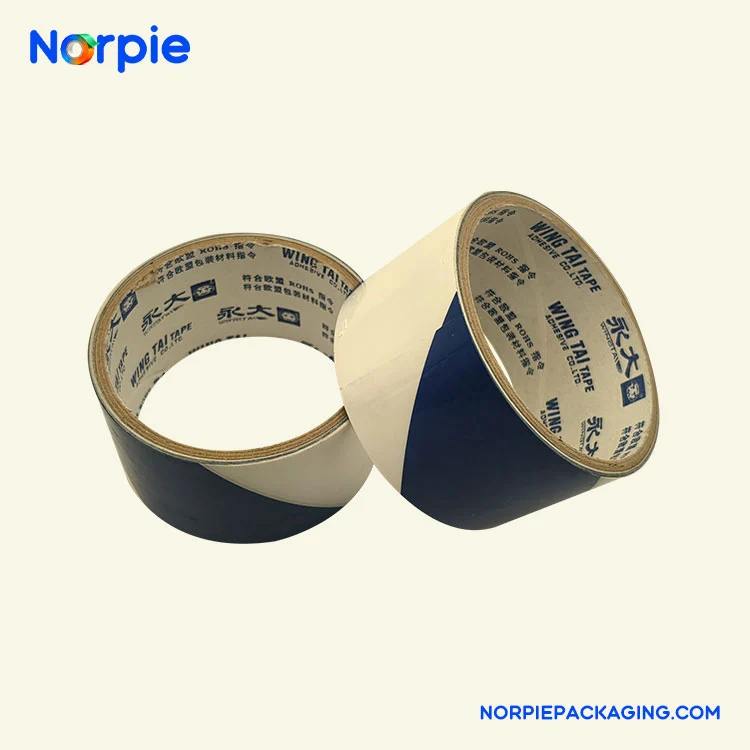 Fita de advertência azul e branca