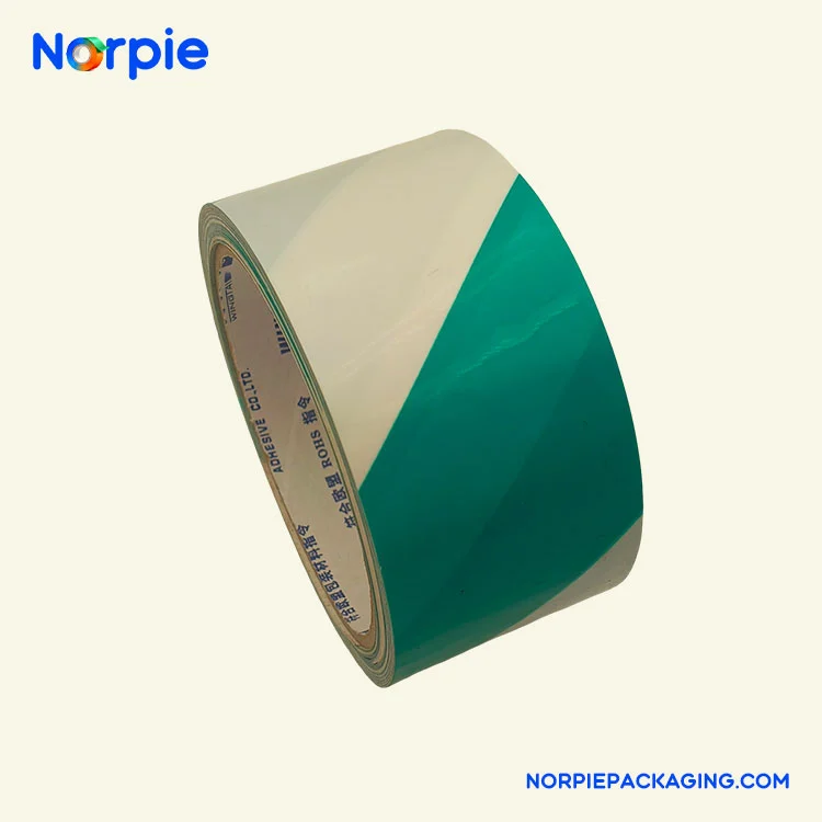 Fita de advertência verde e branca